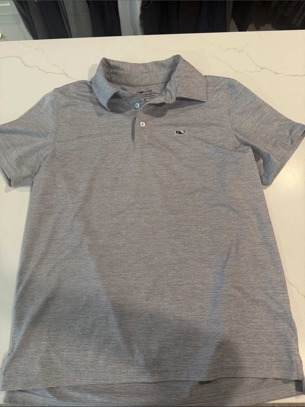 Vineyard Vines boys medium  Light Gray Micro-Striped Polo performance material